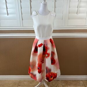 Ted Baker Micla Playful Poppy Floral Midi Dress Sz 2 US 6 Chic Wedding Guest